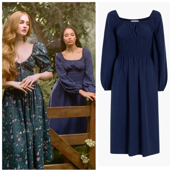 New Hill House Jasmine Nap Long Sleeve Navy Midi Dress NWT Small - Picture 1 of 16